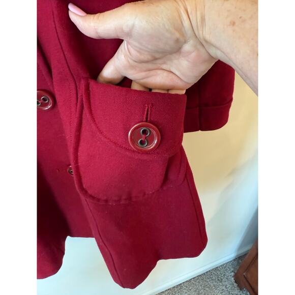 Anthropologie Tulle womens red wool blend button up collared pea coat Medium - Picture 3 of 10